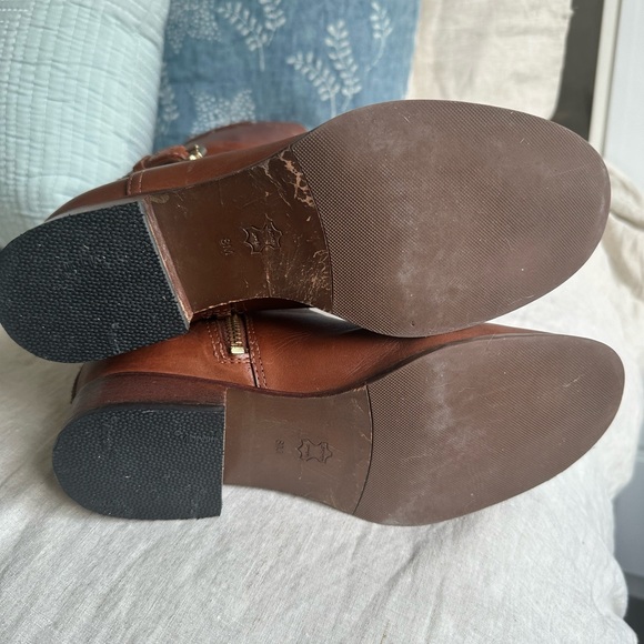 Tory Burch Chestnut Brown Leather Knee Boots with Gold Logo - Picture 8 of 11